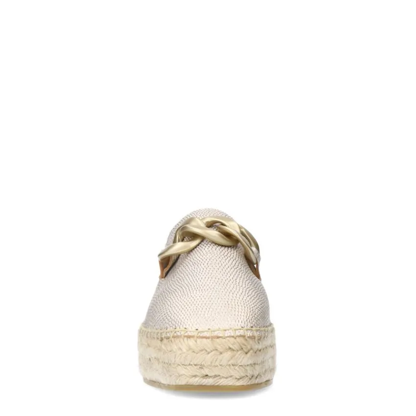 Manfield Goudkleurige leren espadrilles met gouden chain^DAMES Espadrilles