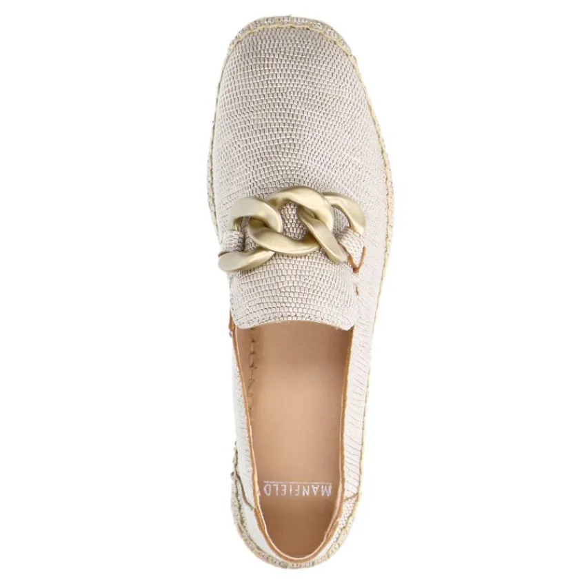Manfield Goudkleurige leren espadrilles met gouden chain^DAMES Espadrilles