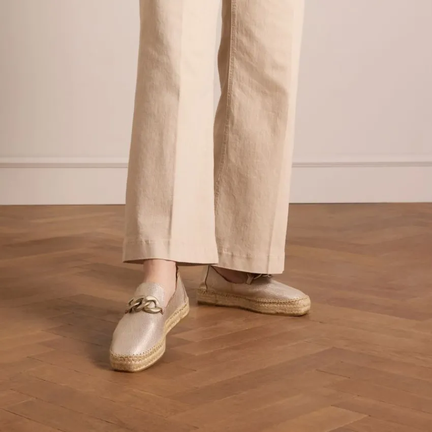 Manfield Goudkleurige leren espadrilles met gouden chain^DAMES Espadrilles
