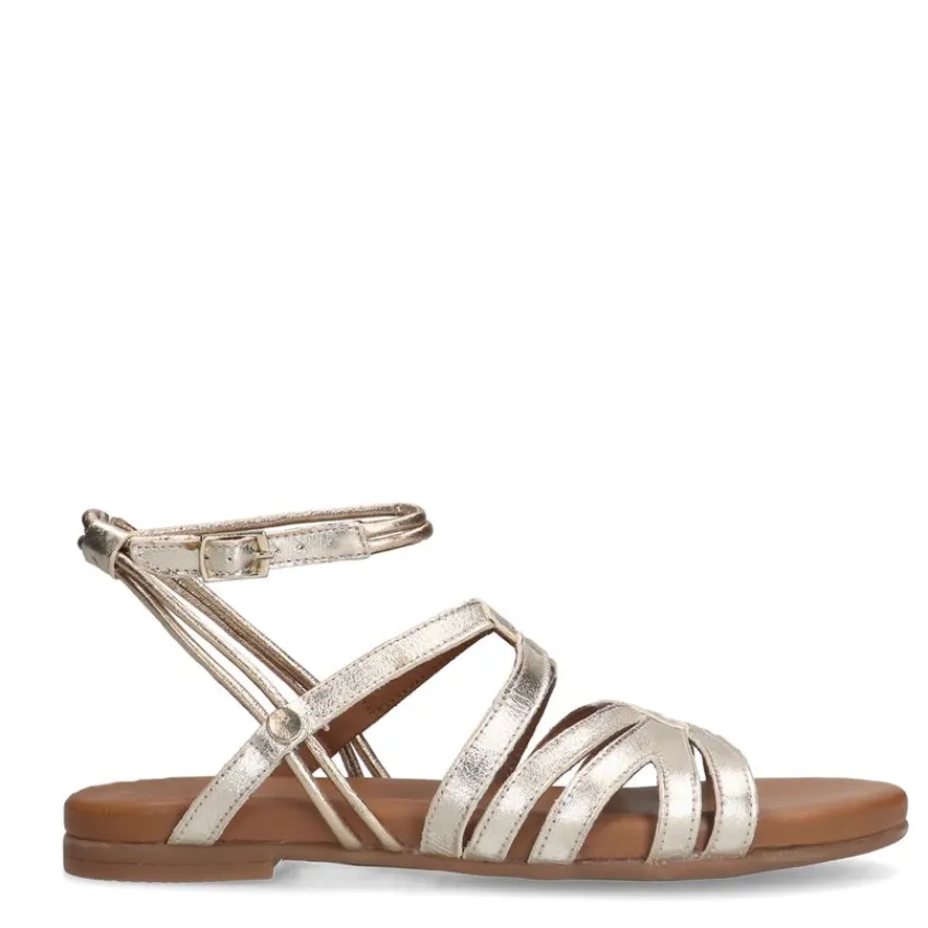 No Stress Goudkleurige leren sandalen met bandjes^DAMES Sandalen