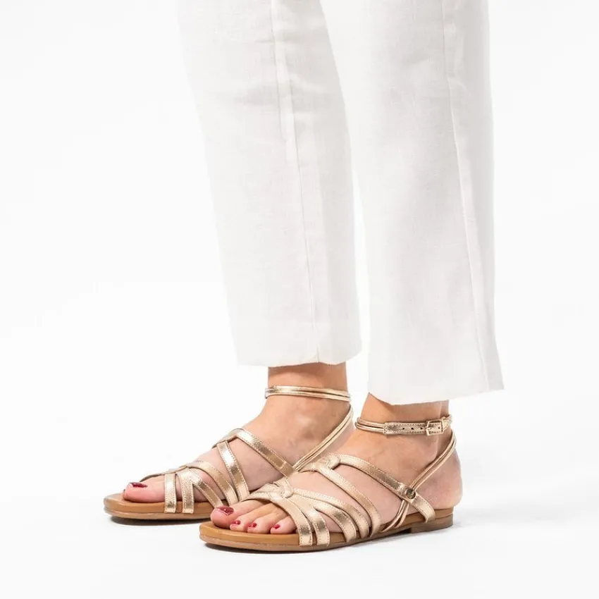 No Stress Goudkleurige leren sandalen met bandjes^DAMES Sandalen