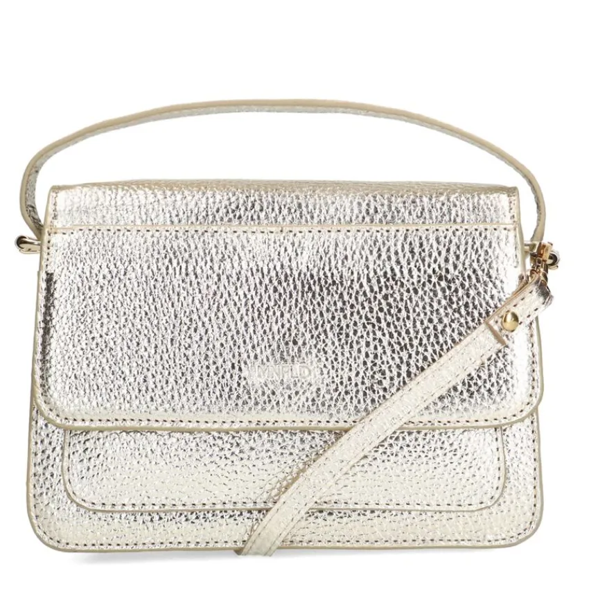 Manfield Goudkleurige leren schoudertas^ Schoudertassen