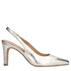 Manfield Goudkleurige leren slingbacks^DAMES Pumps|Slingbacks