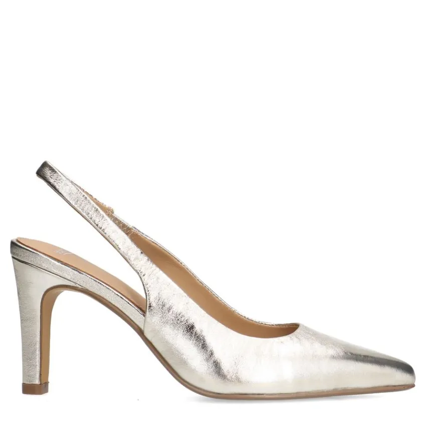 Manfield Goudkleurige leren slingbacks^DAMES Pumps|Slingbacks