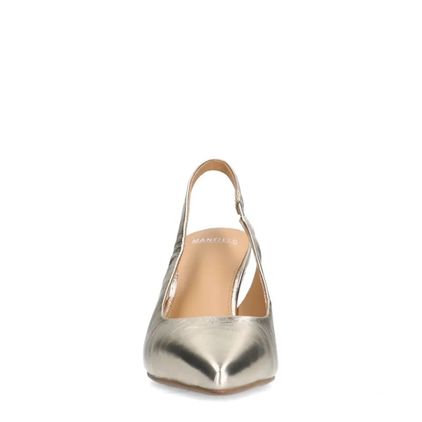 Manfield Goudkleurige leren slingbacks^DAMES Pumps|Slingbacks