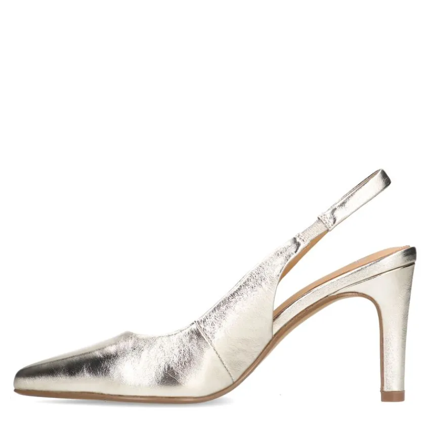 Manfield Goudkleurige leren slingbacks^DAMES Pumps|Slingbacks
