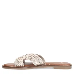 Manfield Goudkleurige leren slippers^DAMES Slippers