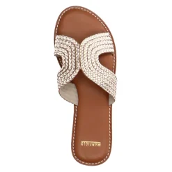 Manfield Goudkleurige leren slippers^DAMES Slippers