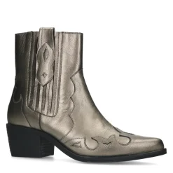Manfield Goudkleurige metallic leren cowboy laarzen^DAMES Enkellaarsjes