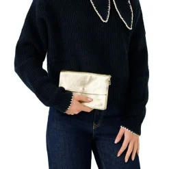 Manfield Goudkleurige metallic leren clutch^ Clutches