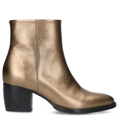 Manfield Goudkleurige metallic leren enkellaarsjes^DAMES Enkellaarsjes