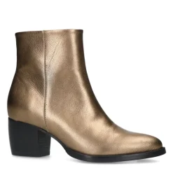 Manfield Goudkleurige metallic leren enkellaarsjes^DAMES Enkellaarsjes