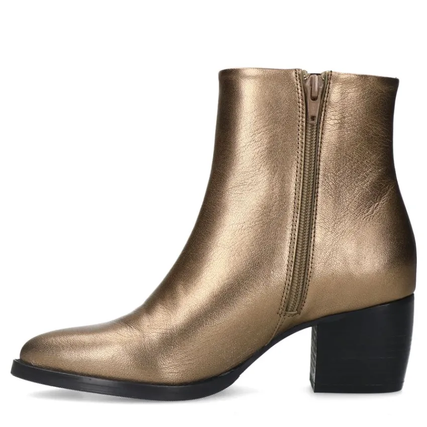 Manfield Goudkleurige metallic leren enkellaarsjes^DAMES Enkellaarsjes