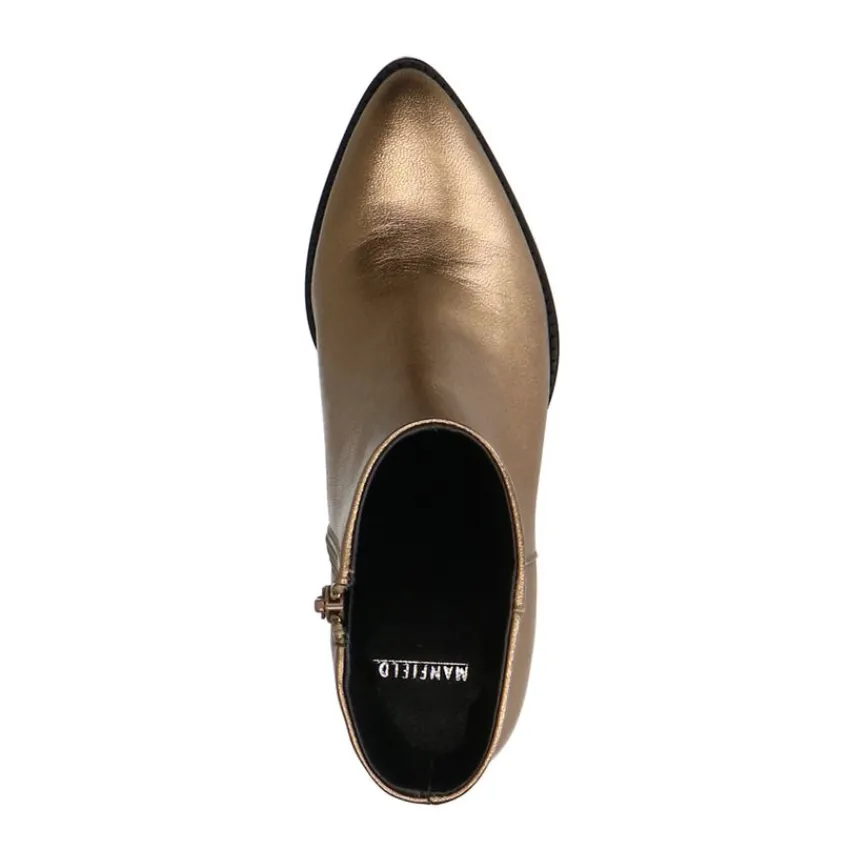 Manfield Goudkleurige metallic leren enkellaarsjes^DAMES Enkellaarsjes