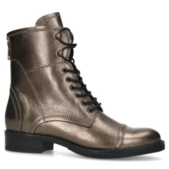Manfield Goudkleurige metallic leren veterlaarsjes^DAMES Enkellaarsjes
