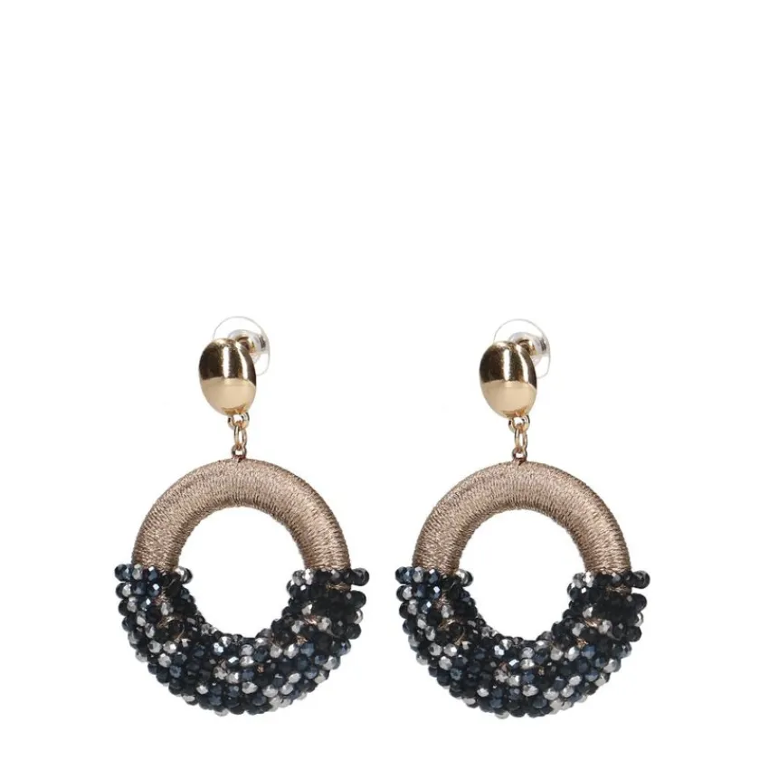 Manfield Goudkleurige oorbellen met zwarte glaskralen^ Sieraden