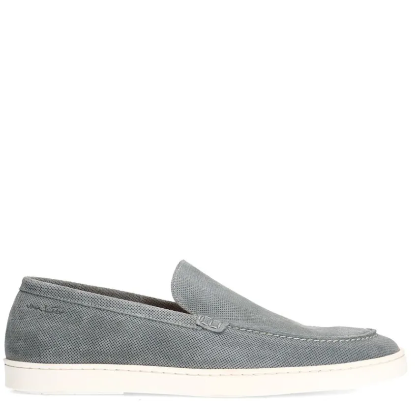 Van Lier Grijs/blauwe suède loafers^Heren Loafers