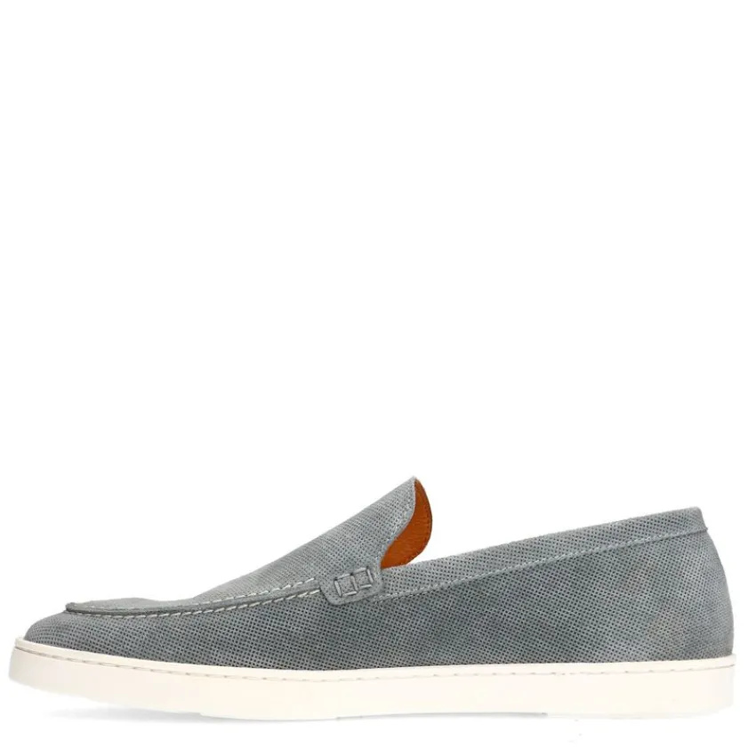 Van Lier Grijs/blauwe suède loafers^Heren Loafers