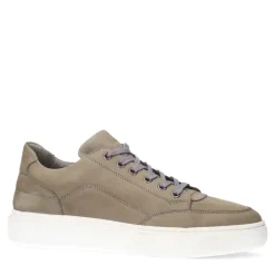 Manfield Grijze nubuck sneakers^Heren Sneakers