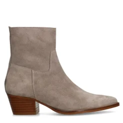 Manfield Grijze suède enkellaarsjes met hak^DAMES Enkellaarsjes