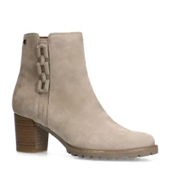 No Stress Grijze suède enkellaarsjes met hak en chain^DAMES Enkellaarsjes