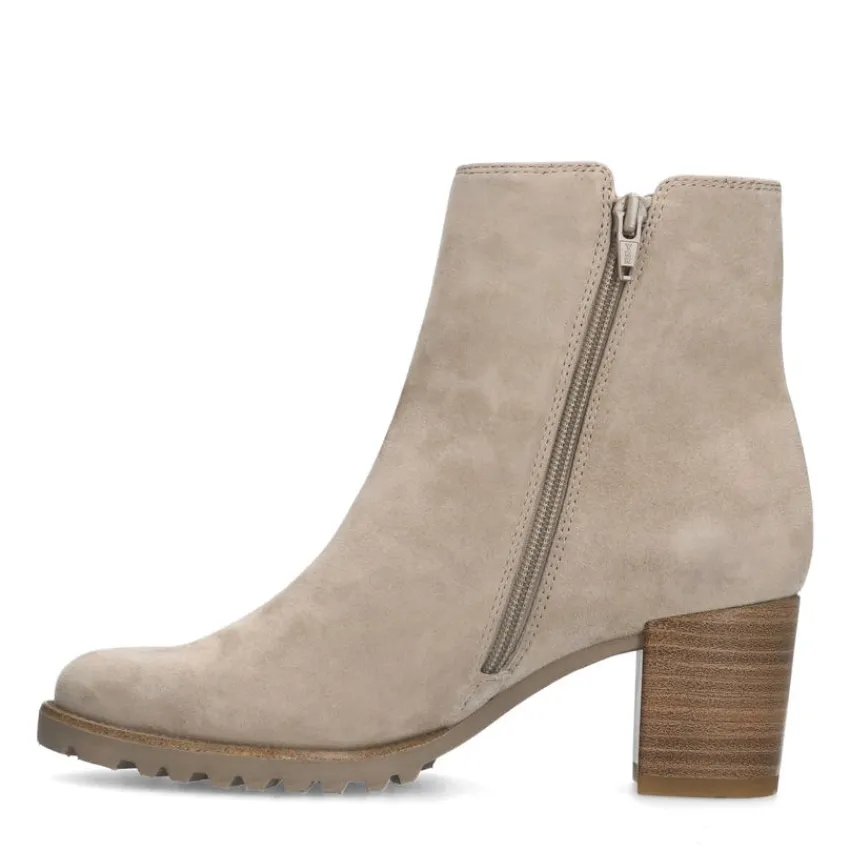 No Stress Grijze suède enkellaarsjes met hak en chain^DAMES Enkellaarsjes