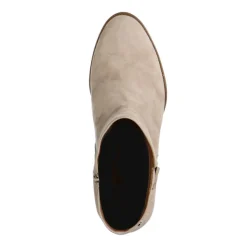 No Stress Grijze suède enkellaarsjes met hak en chain^DAMES Enkellaarsjes