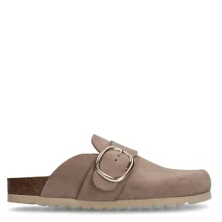 Manfield Grijze suède muiltjes met gesp^DAMES Slippers