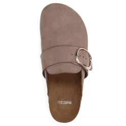 Manfield Grijze suède muiltjes met gesp^DAMES Slippers