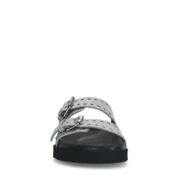 Manfield Grijze suède slippers met studs^DAMES Slippers