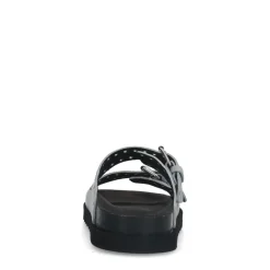 Manfield Grijze suède slippers met studs^DAMES Slippers