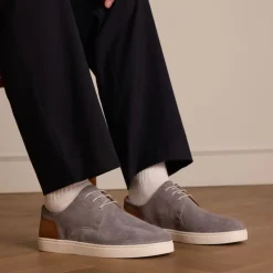 Manfield Grijze suède sneakers^Heren Veterschoenen