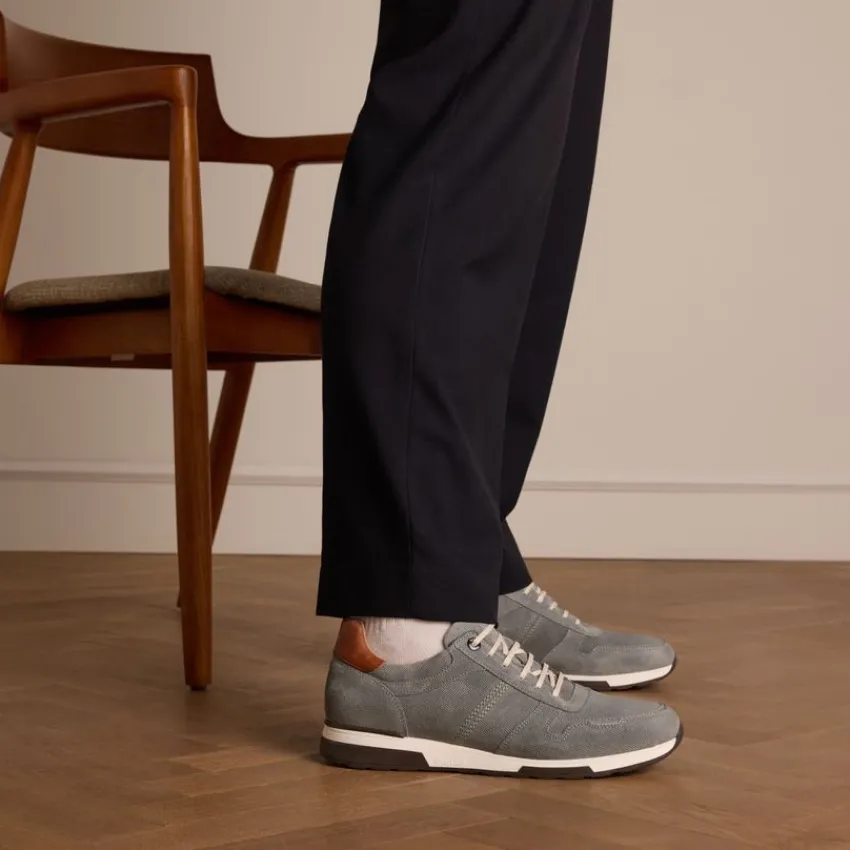 Van Lier Grijze suède sneakers met leren details^Heren Sneakers
