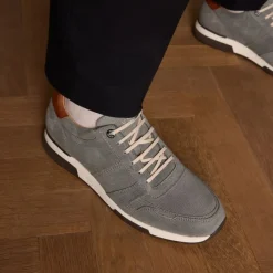 Van Lier Grijze suède sneakers met leren details^Heren Sneakers