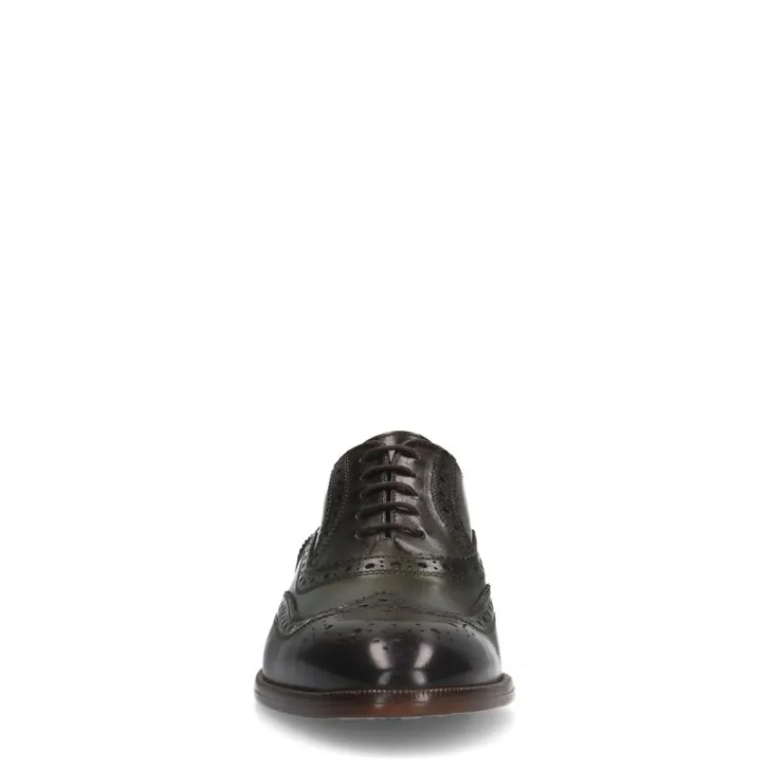 Manfield Groene leren veterschoenen^Heren Veterschoenen