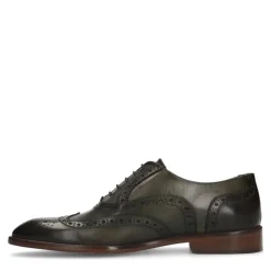 Manfield Groene leren veterschoenen^Heren Veterschoenen