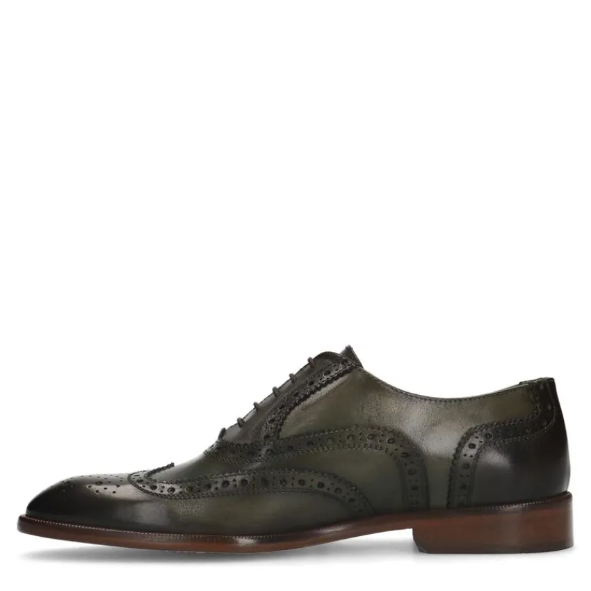 Manfield Groene leren veterschoenen^Heren Veterschoenen