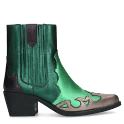 Manfield Groene metallic leren cowboy laarzen^DAMES Enkellaarsjes