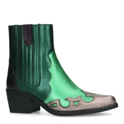 Manfield Groene metallic leren cowboy laarzen^DAMES Enkellaarsjes