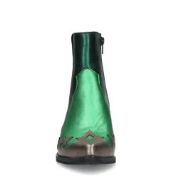 Manfield Groene metallic leren cowboy laarzen^DAMES Enkellaarsjes
