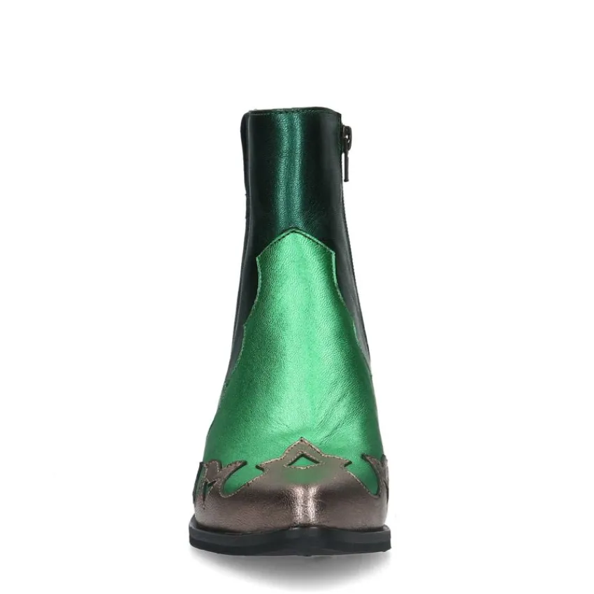 Manfield Groene metallic leren cowboy laarzen^DAMES Enkellaarsjes
