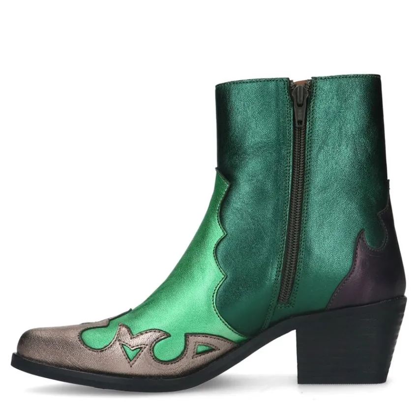 Manfield Groene metallic leren cowboy laarzen^DAMES Enkellaarsjes