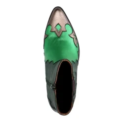 Manfield Groene metallic leren cowboy laarzen^DAMES Enkellaarsjes