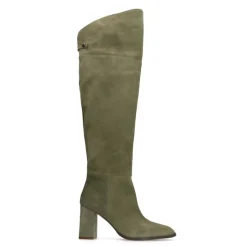 INTERIEURVANMIES X MANFIELD Groene suède hoge laarzen met hak^DAMES Laarzen
