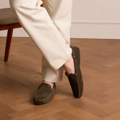 Manfield Groene suède loafers^Heren Loafers