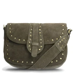 Manfield Groene suède schoudertas met gouden studs^ Schoudertassen