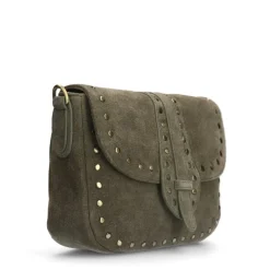 Manfield Groene suède schoudertas met gouden studs^ Schoudertassen
