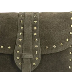 Manfield Groene suède schoudertas met gouden studs^ Schoudertassen