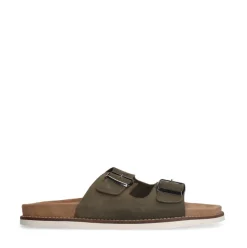Manfield Groene suède slippers^Heren Slippers & Sandalen