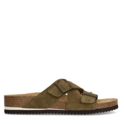Manfield Groene suède slippers^Heren Slippers & Sandalen